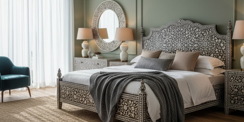 Traditional bone inlay cabinet with intricate patterns